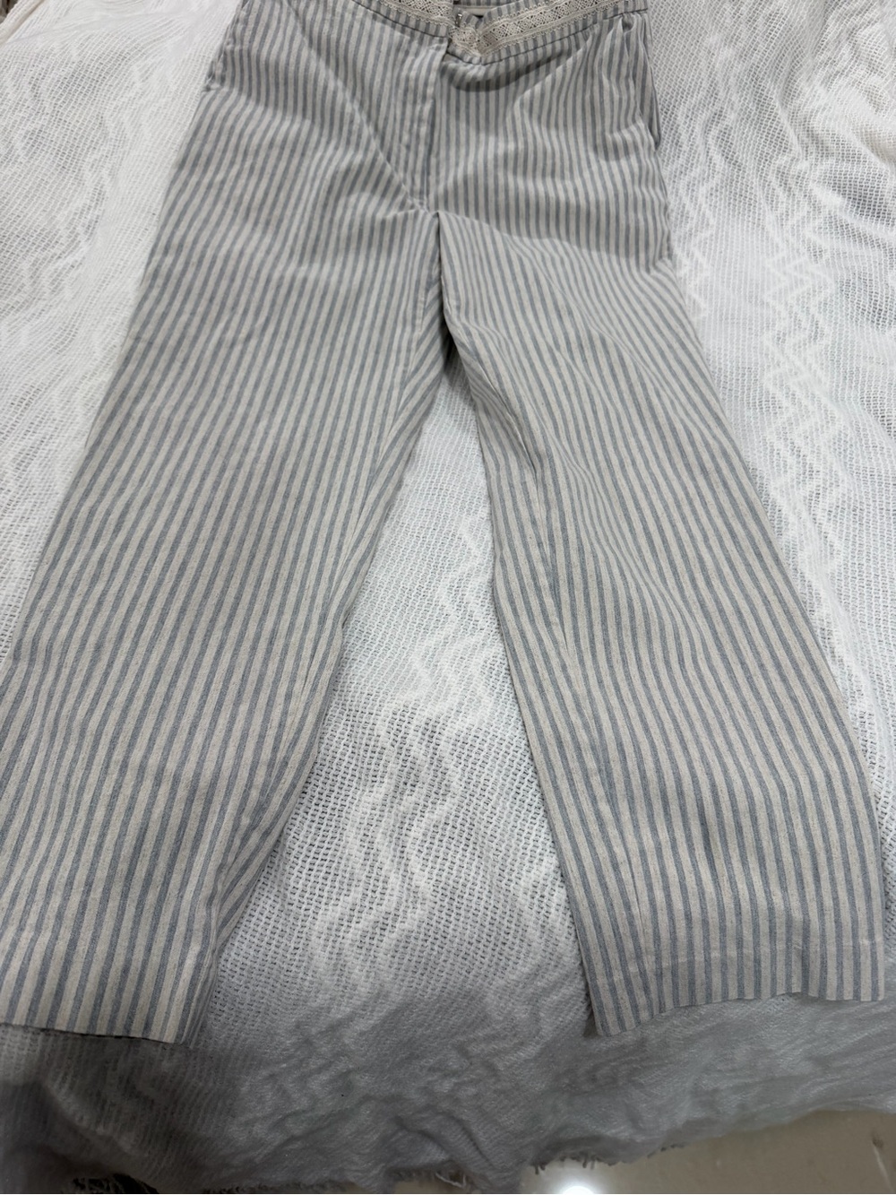 Nannette Straight-Leg Pants in Gray & White Pinstripe